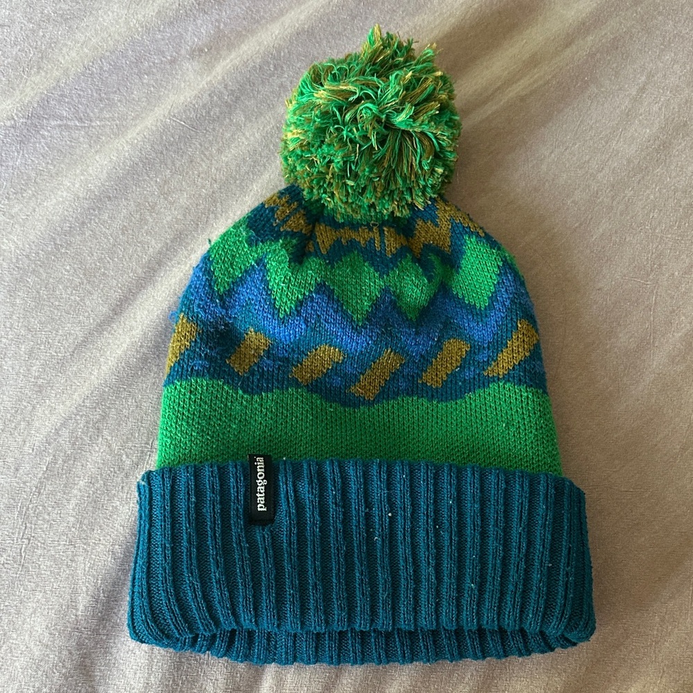 Kids' Patagonia Green and Blue Patterned Beanie